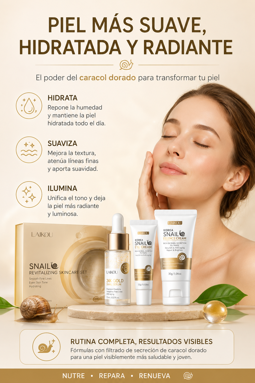 Pack Rutina Baba de Caracol Laikou 3 Piezas