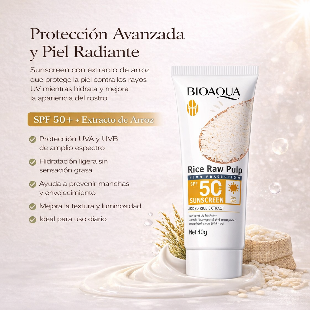 Bloqueador Solar 50 FPS Rice Raw Pulp Bioaqua 40 ml